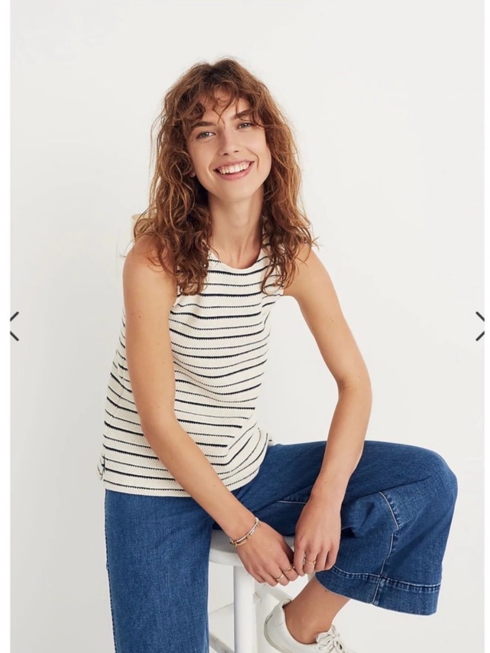 Madewell Striped Bow Knit Tank Top in Cream and navy